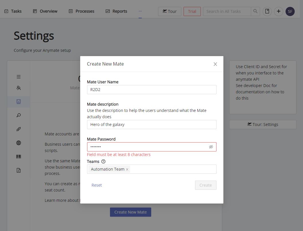 Create and update Mates